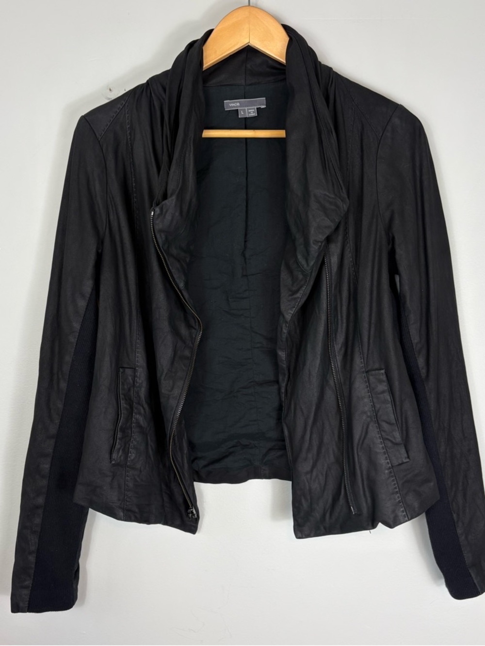 Vince Black Leather Scuba Jacket Sz L - Picture 4 of 14